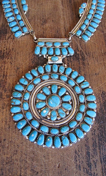JULIANS WILLIAMS JW Navajo Petit Point Silver & Turquoise Cluster Necklace