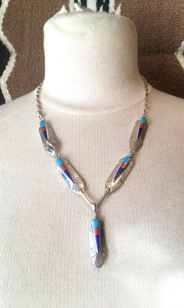 FEATHERED FRIEND Silver, Turquoise, & Spiny Oyster Necklace