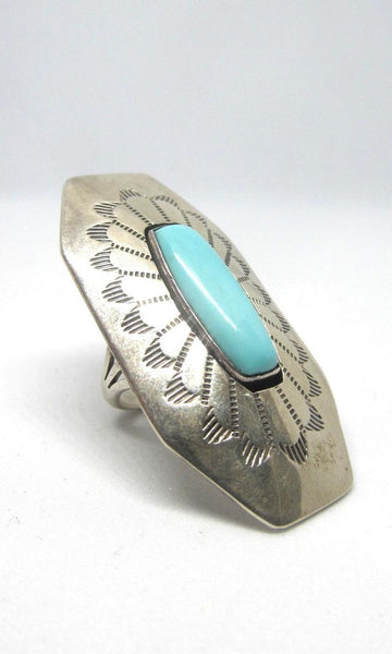 RUNNING BEAR Navajo Turquoise & Sterling Silver Statement Ring, Sz 6