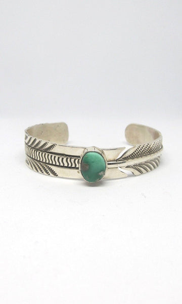 FEATHERED FRIEND Rick Enriquez Silver & Turquoise Navajo Cuff