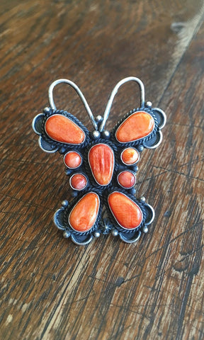 SOCIAL BUTTERFLY Tyler Brown Spiny Oyster & Silver Ring, Sz 9 1/4