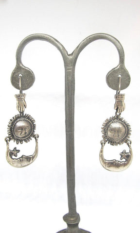 CELESTIAL BEINGS Mexican Sterling Sun, Moon, & Hand Earrings by Federico Jimenez