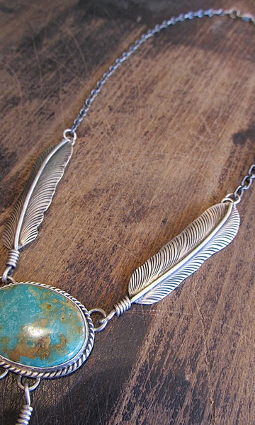 FEATHERED FREIND Navajo Silver & Royston Turquoise Necklace