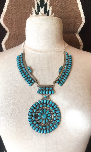 JULIANS WILLIAMS JW Navajo Petit Point Silver & Turquoise Cluster Necklace