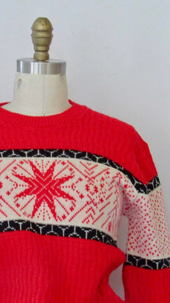 NEW YORK 1960s Sportswear Snowflake Pullover Sweater Top, Mens Small