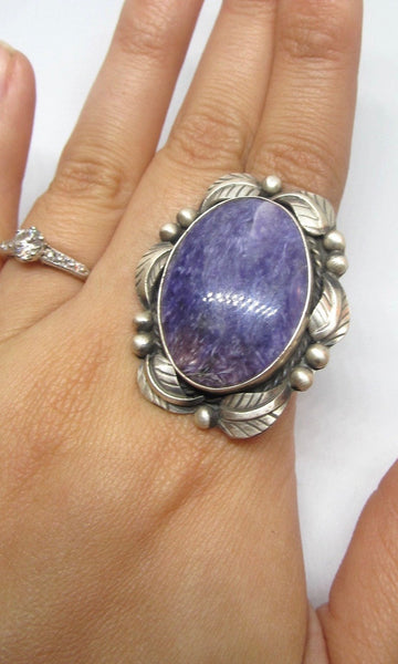 PURPLE REIGN Betta Lee Large Charoite & Sterling Silver Ring, Sz 10