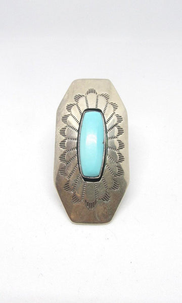 RUNNING BEAR Navajo Turquoise & Sterling Silver Statement Ring, Sz 6