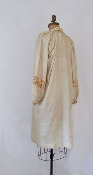 SMOCK FROCK 1920s Embroidered Silk House Coat, Sz Small/Med