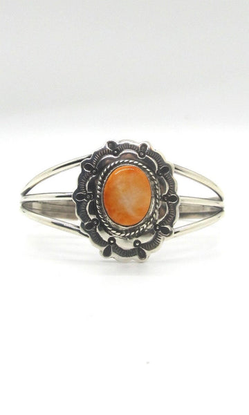 ORANGE ZEST Spiny Oyster Shell & Sterling Silver Concho Cuff