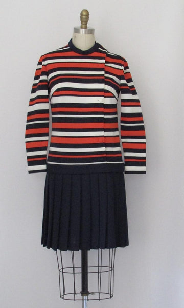 STRIPED ZONE 1960s Double Knit Mod Dress w/ Pleated Skirt by Butte Knit, Sz Small