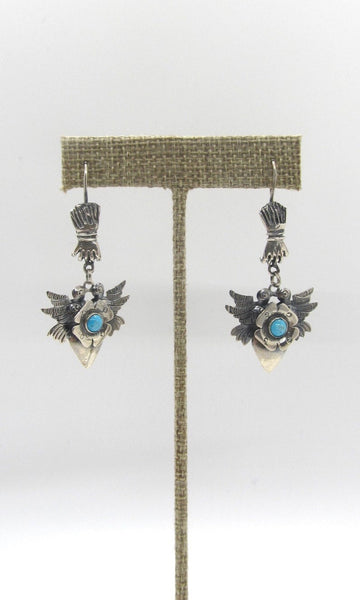 FEDERICO JIMENEZ Frida Kahlo Style Silver & Turquoise Mexican Earrings