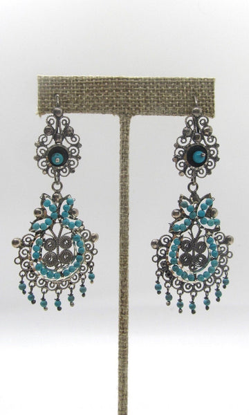 CHANEL YOUR INNER FRIDA Silver & Seed Bead Turquoise Mexican Earrings