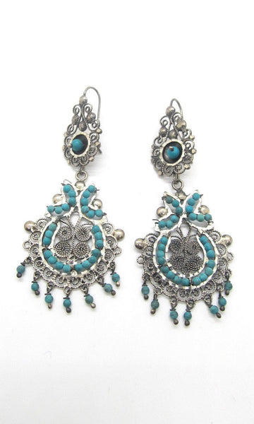 CHANEL YOUR INNER FRIDA Silver & Seed Bead Turquoise Mexican Earrings