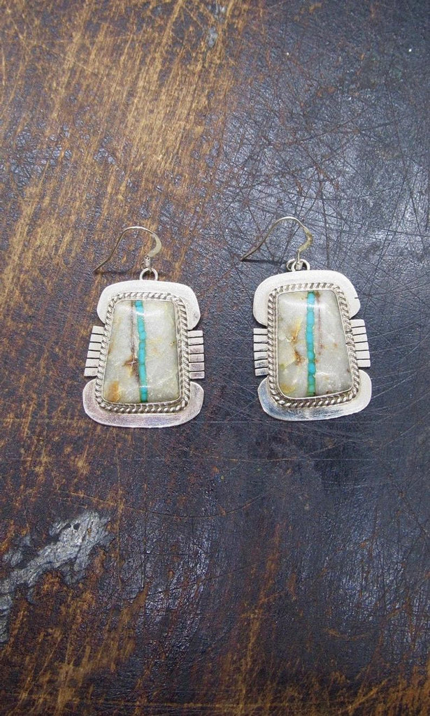 LUCKY STRIPE Navajo Silver & Boulder Ribbon Turquoise Earrings