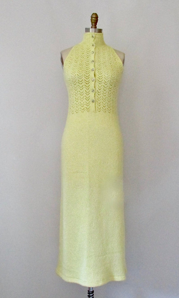 MELLOW YELLOW 1970s Open Knit Sweater Maxi Dress by St John Knits, Sz Small/Med