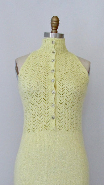 MELLOW YELLOW 1970s Open Knit Sweater Maxi Dress by St John Knits, Sz Small/Med