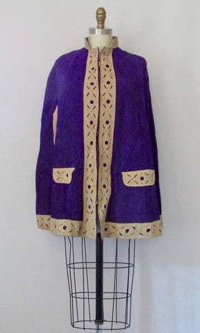 HOW SUEDE IT 1960s Purple Leather Poncho, Sz Small/Med