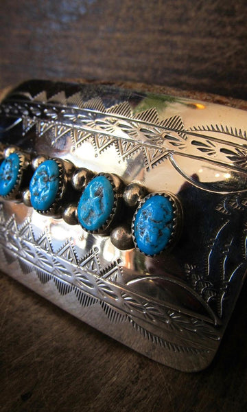 SILVER STREAK Sterling Silver and Turquoise Nugget Navajo Belt Buckle