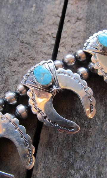 BEST OF THE WEST Silver and Turquoise Naja Squash Blossom Necklace