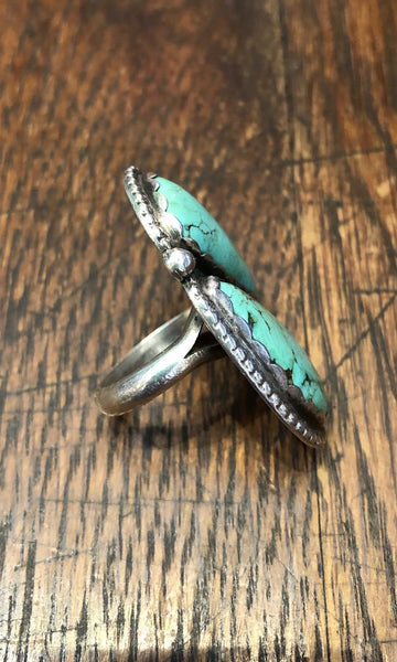 PEAS IN A POD 1970's Silver and Turquoise Ring, Sz 9 1/4