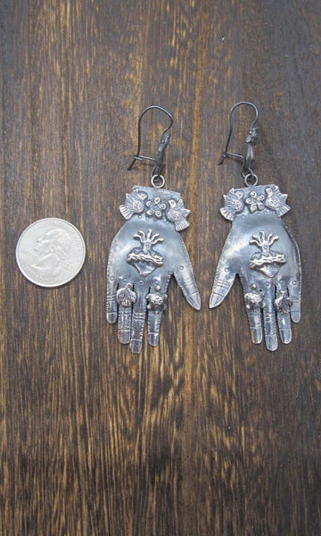 HANDS ON Federico Jimenez Mexican Silver Protective Hands Earrings