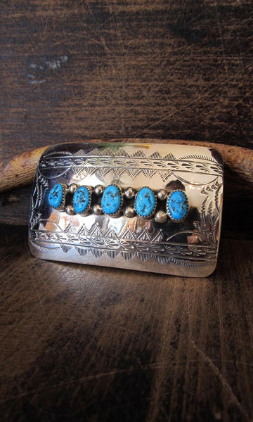 SILVER STREAK Sterling Silver and Turquoise Nugget Navajo Belt Buckle
