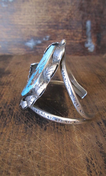 FALLING LEAVES 1970s Boho Silver & Turquoise Cuff