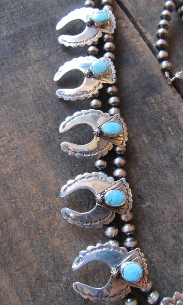 BEST OF THE WEST Silver and Turquoise Naja Squash Blossom Necklace
