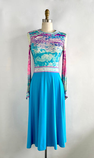 LEONARD 70s Acid Print Silk Jersey Knit Dress, Size Small