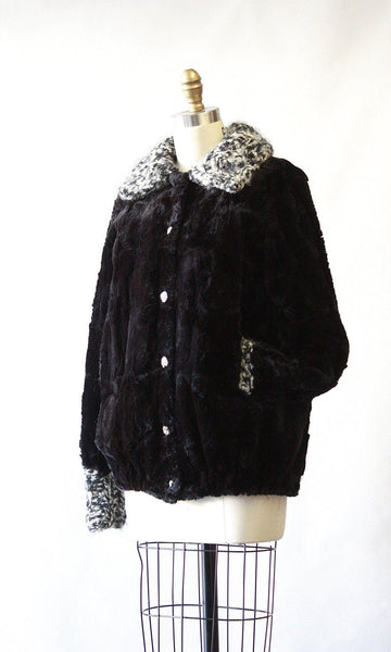 BONNIE CASHIN 1960's Black Fur Coat, Size Med