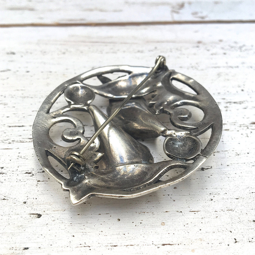 Vintage Sterling Silver Art Nouveau Calla Lily Brooch Pin