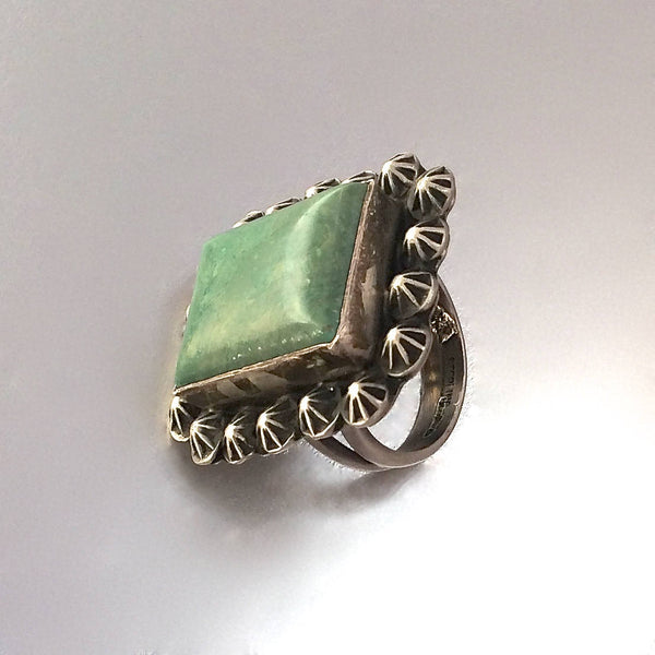Navajo Style Square Green Turquoise Ring, Sz 7
