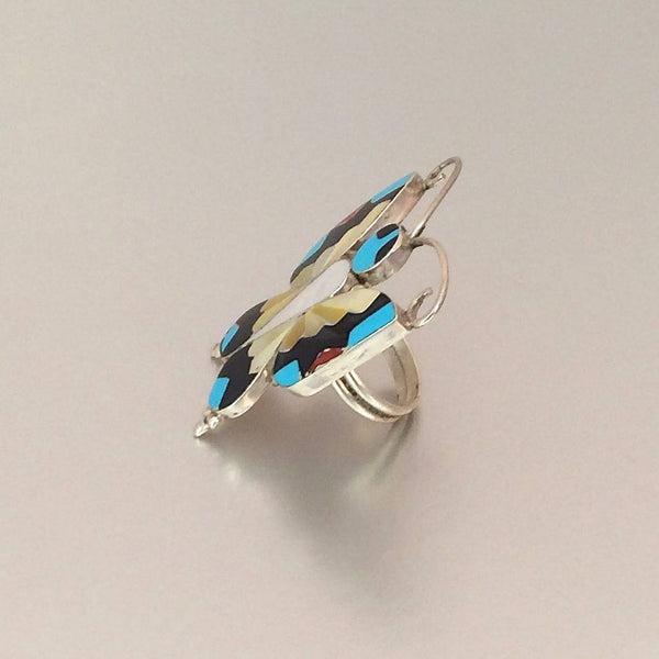 Vintage Style Ring | Butterfly Inlay Ring by Allison Dishta | Sterling Silver | Statement, Native American, Zuni Jewelry, Boho | Size 8.5