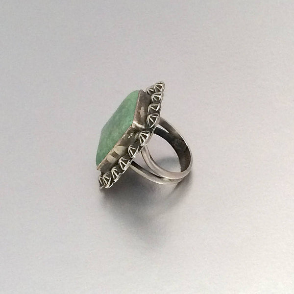 Navajo Style Square Green Turquoise Ring, Sz 7