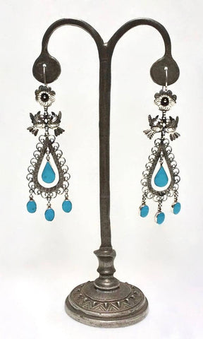 Filigree Floral Lovebird Silver Mexican Earrings