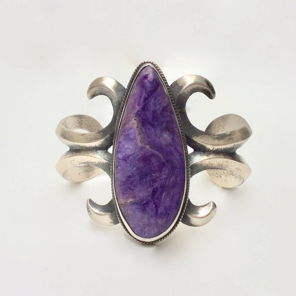 Navajo Sterling Bracelet | Sterling & Russian Charoite Cuff by Chimney Butte | Native American Indian Jewelry, Southwest Boho, Vintage Style