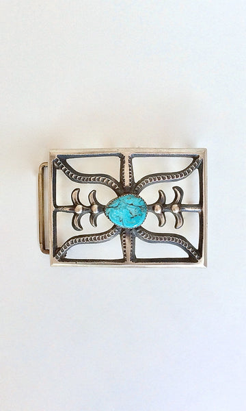 BUCKLE UP Navajo Sand Cast Silver & Turquoise Belt Buckle by Martha Cayatinto MC