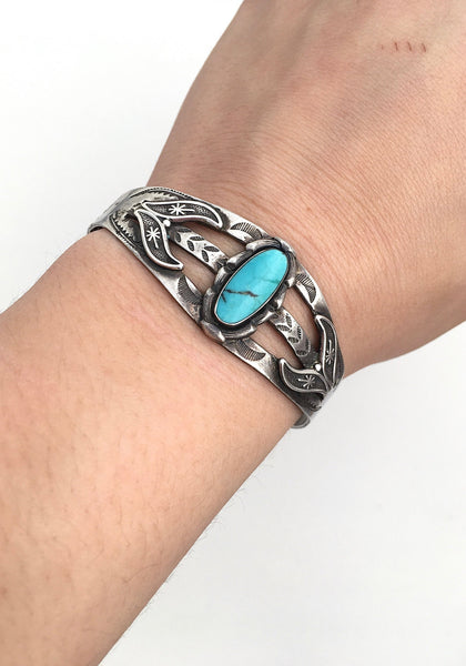 BELL TRADING POST 1950s Native American Sterling Silver & Turquoise Cuff