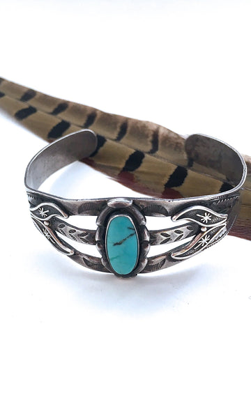BELL TRADING POST 1950s Native American Sterling Silver & Turquoise Cuff
