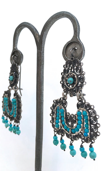 FEDERICO JIMENEZ Oaxaca Filigree Sterling and Turquoise Earrings