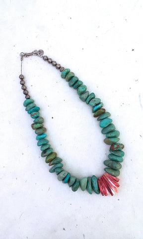 TURQUOISE ROCKS 70's/80's Turquoise Nuggets, Spiny Oyster, and Silver Pearls Choker