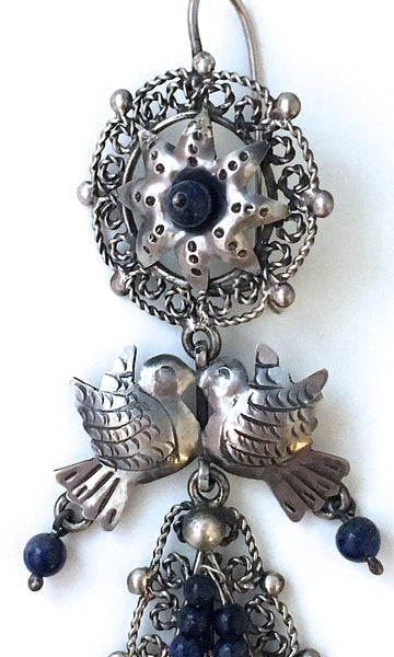 LOVEBIRDS Mexican Silver & Lapis Chandelier Earrings