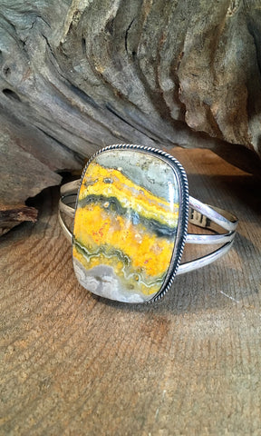 BUMBLE BEE JASPER Large Silver Navajo Cuff by Chimney Butte