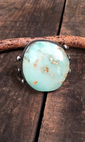 ROUND HERE Large Royston Turquoise & Silver Cuff by Chimney Butte