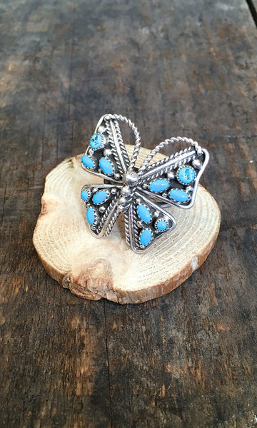 BUTTERFLY EFFECT Navajo Silver & Turquoise Cluster Ring | Size 9