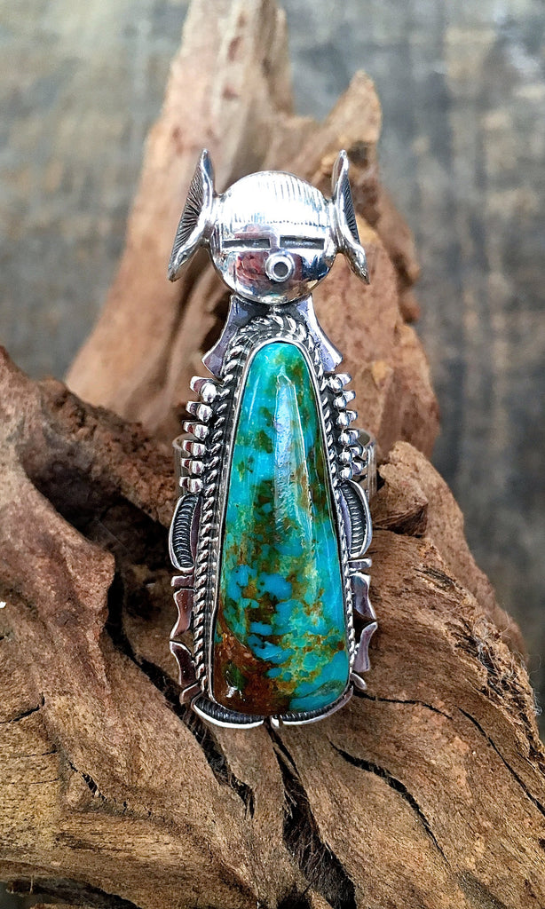 MAIDEN FORM Silver & Turquoise Lady Hopi Kachina Ring, Sz 9