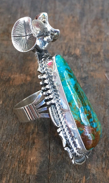 MAIDEN FORM Silver & Turquoise Lady Hopi Kachina Ring, Sz 9