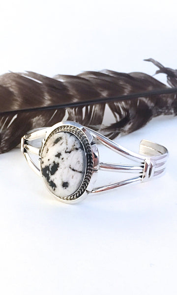 WHITE BUFFALO Navajo A L White Turquoise & Sterling Cuff