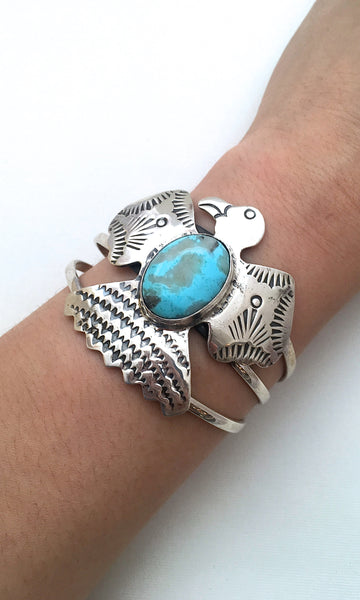 THUNDERBIRD Silver & Turquoise Large Cuff by Chimney Butte