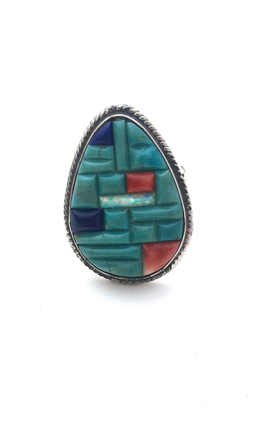 STONE IN LOVE Vintage Multi Stone Mosaic Inlay Ring